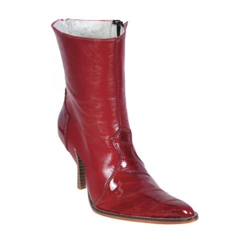 Los Altos Ladies Red Genuine Eel Ankle Boots With Zipper 360812